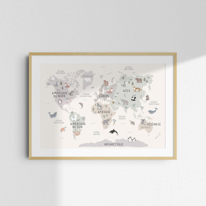 Zü-Boutique - Affiche carte du monde animaux - BIICOU