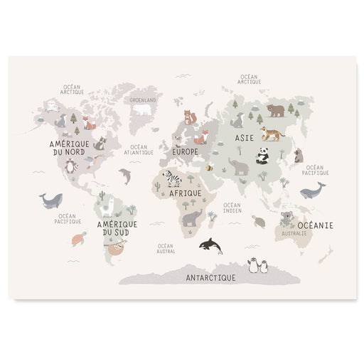 Zü-Boutique - Affiche carte du monde animaux - BIICOU